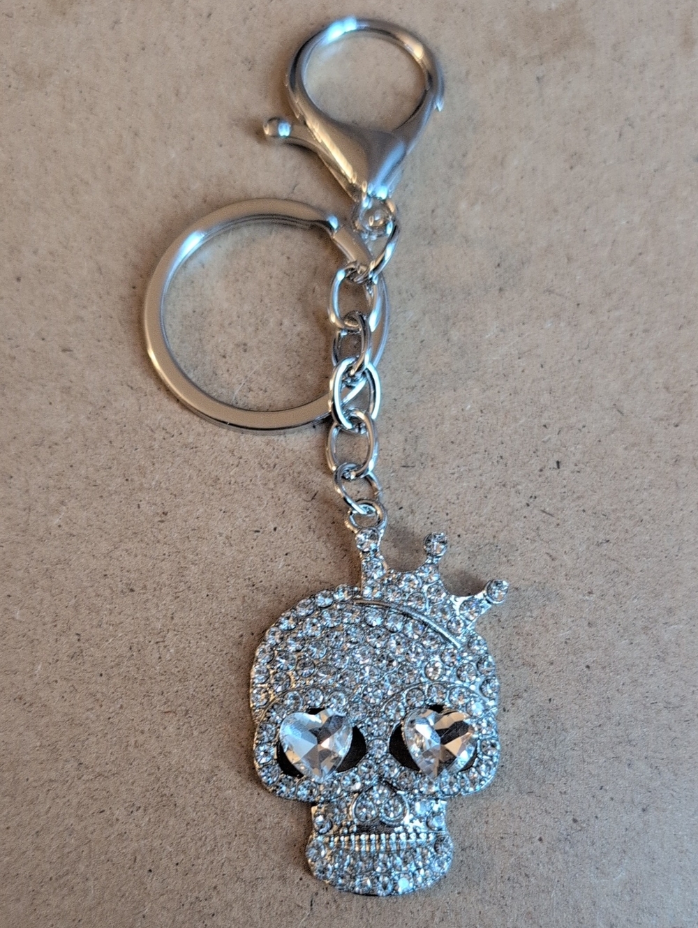 Crystal Skull Crown Keychain - Silver Rhinestone Charm